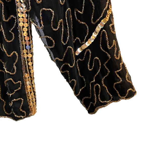 Jean for Joseph Le Bon 100% Silk Sequin Top Size Medium Gold Black Colorblock - Picture 13 of 16